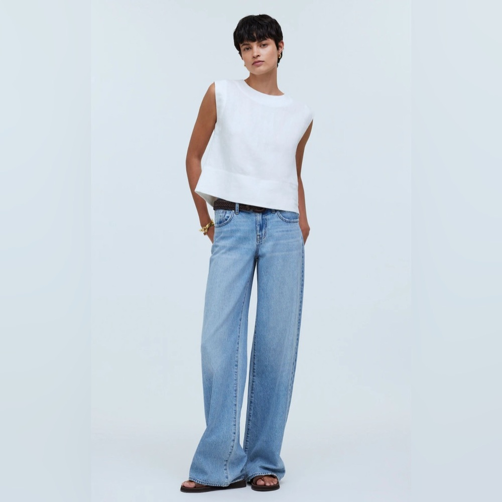 🆕Madewell Bateau-Neck Tank in 100% Linen COLOR Eyelet White Sz Small - Picture 2 of 12